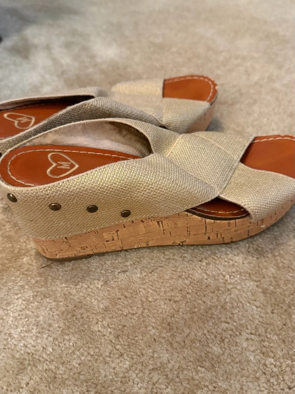 Women’s Beige Wedge Sandals with Cork Sole